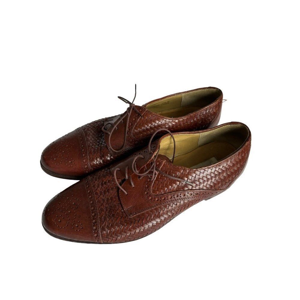 Nico Nerini Men's Woven Leather Oxford Shoes Size 10.5 M Brown